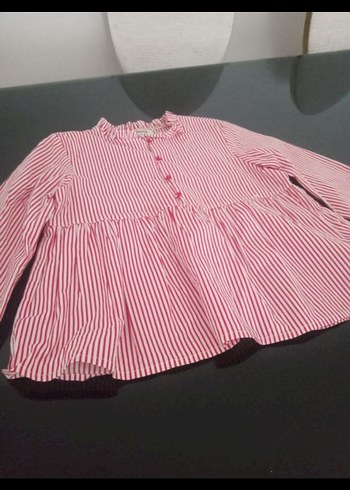 Pembe Çizgili Fırfırlı Kız Bluzu - Görsel 3