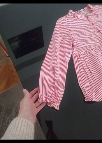 Pembe Çizgili Fırfırlı Kız Bluzu - Görsel 2