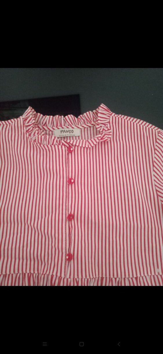 Pembe Çizgili Fırfırlı Kız Bluzu - Görsel 4