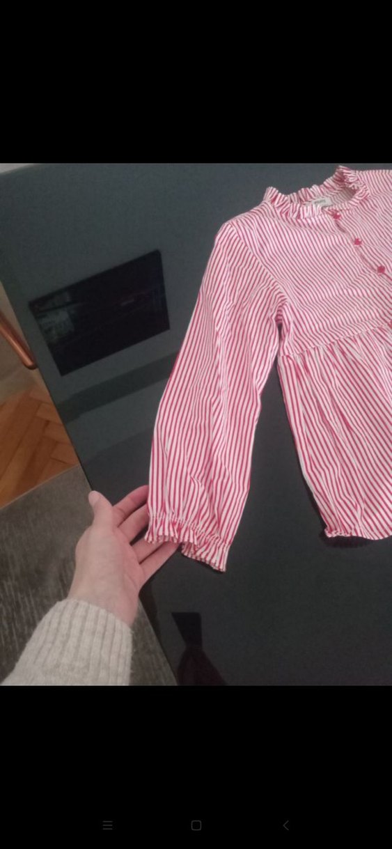 Pembe Çizgili Fırfırlı Kız Bluzu - Görsel 2