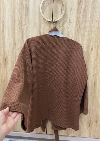 universal Beden Kadın Kahverengi Keten Midi Kimono