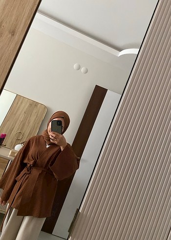Kadın Kahverengi Keten Midi Kimono