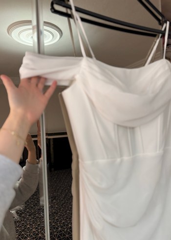 Uzun Beyaz A Kesim Straplez Gelinlik - Görsel 2