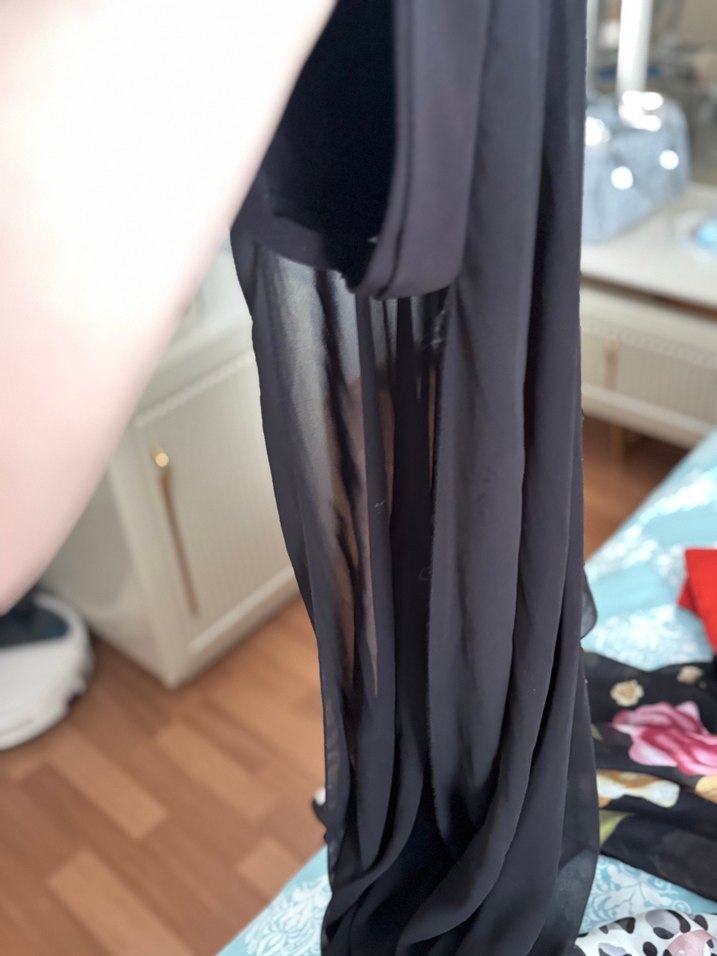 Kadın Drapeli siyah  Saten Şal - Görsel 2