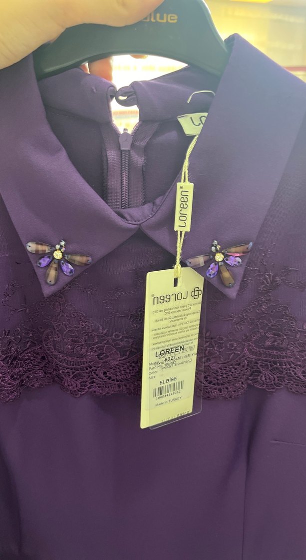 Diger Mor Uzun Kollu Dantel Detaylı Elbise - Görsel 3