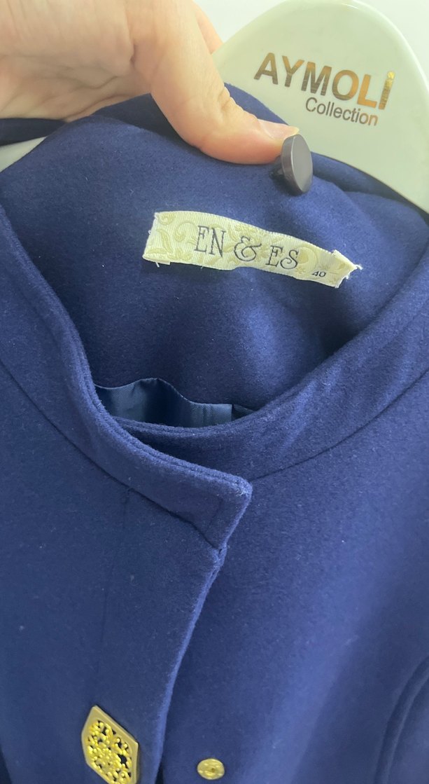 Düğmeli Parlak Mavi Kadın Uzun Kaban - Görsel 3