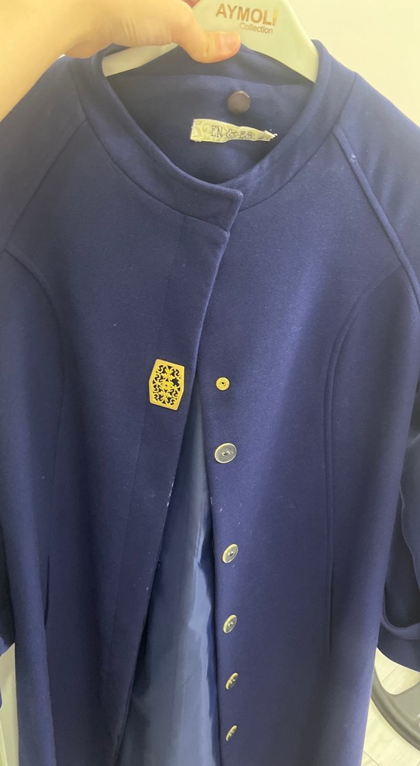 Düğmeli Parlak Mavi Kadın Uzun Kaban - Görsel 4