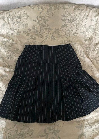 Siyah Çizgili Pilili Midi Etek - Görsel 2