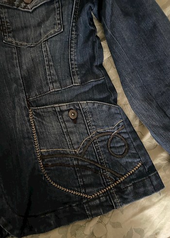 Düğmeli Lacivert Kadın Denim Ceket - Görsel 3