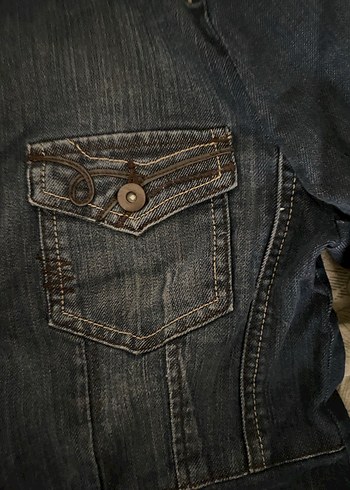 Düğmeli Lacivert Kadın Denim Ceket - Görsel 4