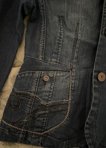 Düğmeli Lacivert Kadın Denim Ceket - Görsel 2