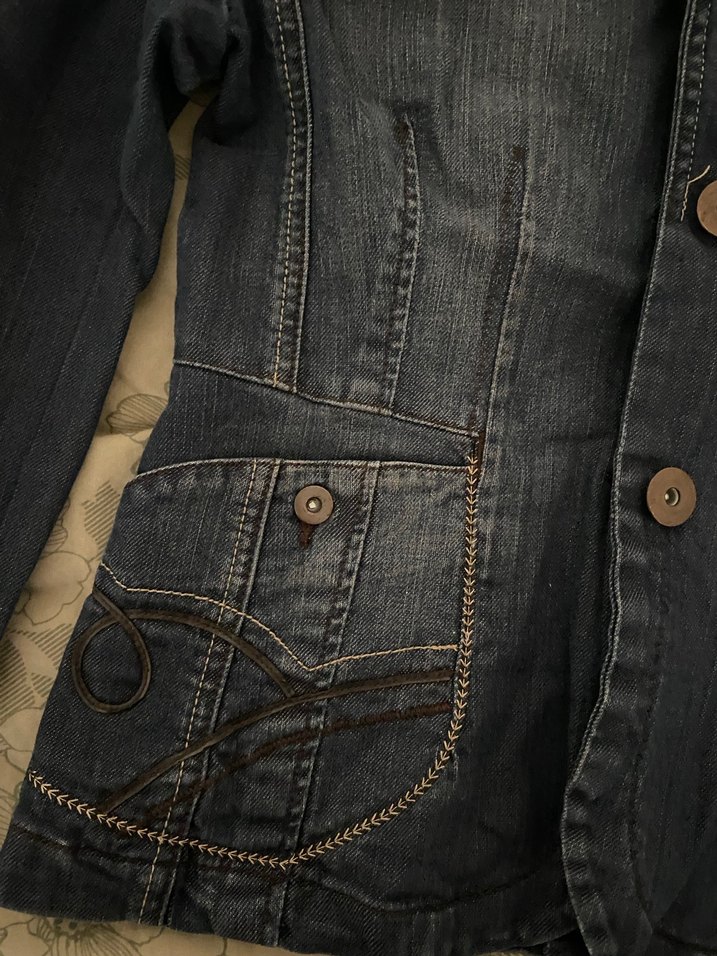 Düğmeli Lacivert Kadın Denim Ceket - Görsel 2