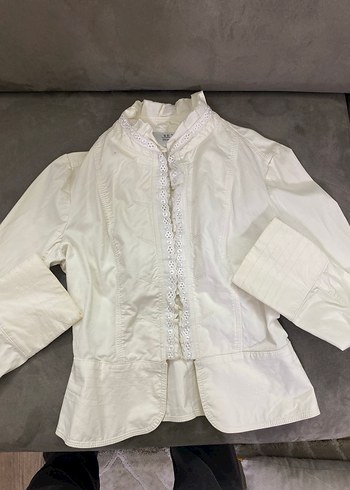 Beyaz Transparan Midi Kadın vintage Ceket - Görsel 3