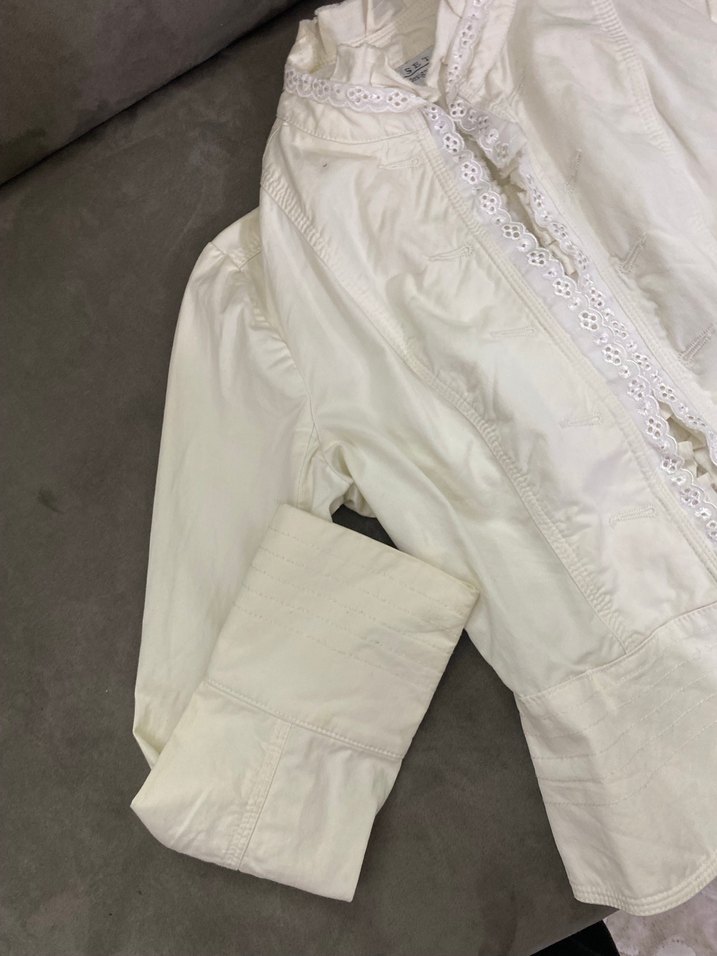 Beyaz Transparan Midi Kadın vintage Ceket - Görsel 5