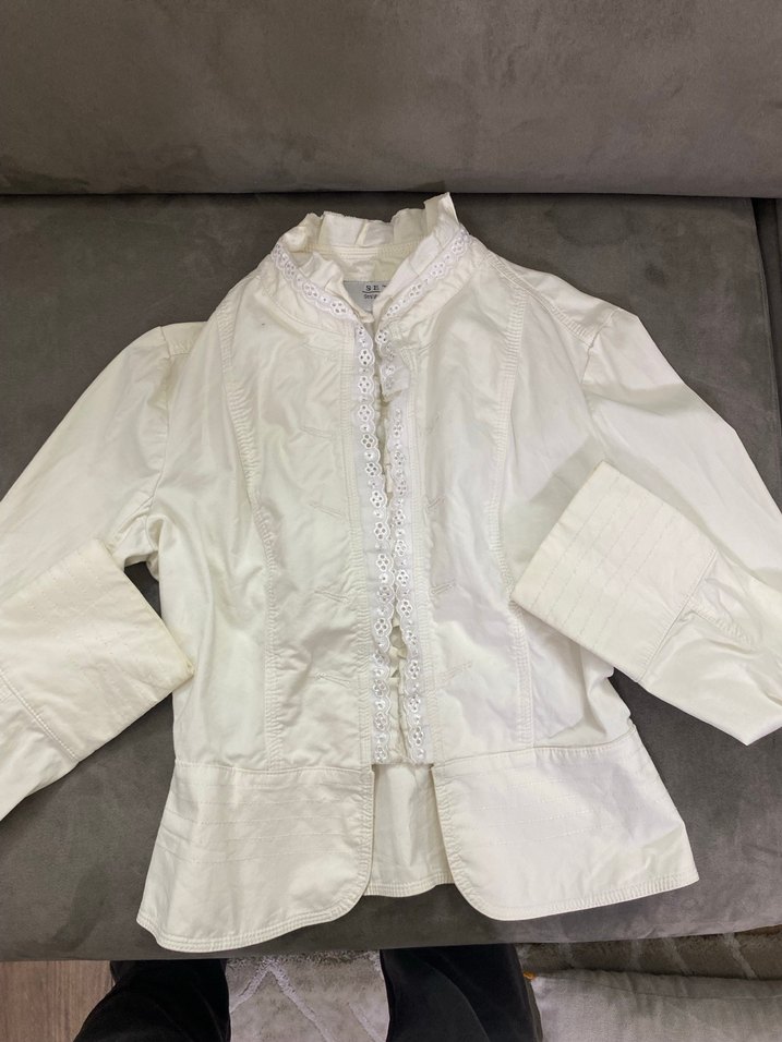 Beyaz Transparan Midi Kadın vintage Ceket - Görsel 3