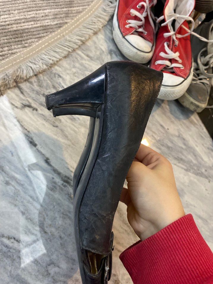 Siyah Deri Topuklu Tokalı Kadın Ayakkabı - Görsel 2