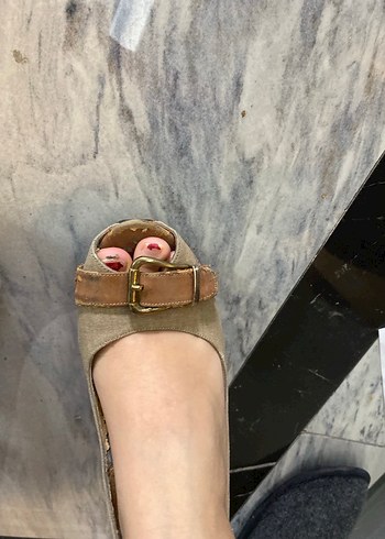 Bej Süet Dolgu Topuklu Kadın Ayakkabı - Görsel 5