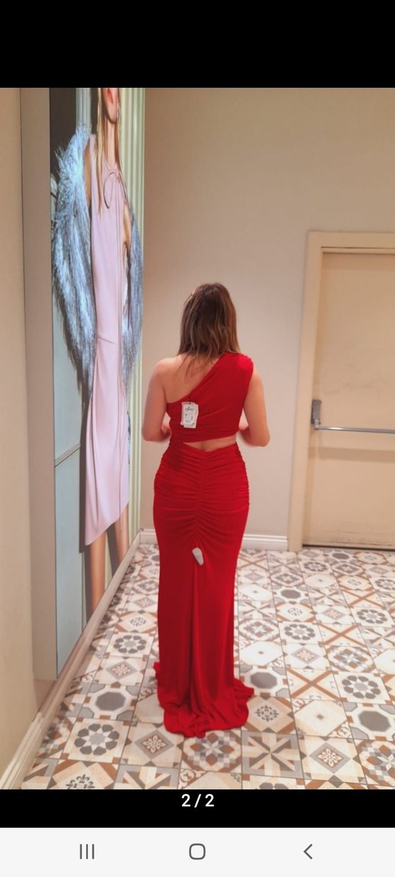 Adil Işık Kırmızı Drapeli Uzun Abiye Elbise - Görsel 2