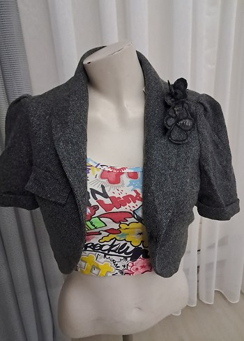Mıss sıxty Gri Kısa Kollu Düğmeli Bolero