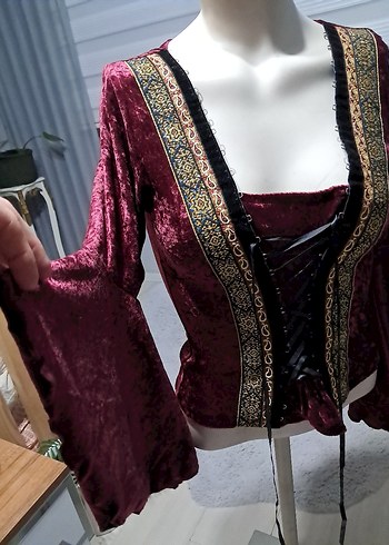 s Beden Vakkorama Marka orijinal Bordo V Yakalı Nakışlı Kadın Bluz
