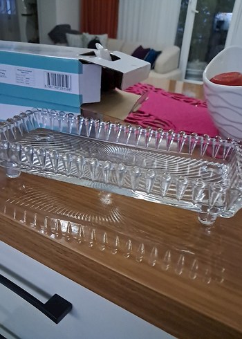 Vintage Şeffaf Dikdörtgen Cam Tabak - Görsel 3