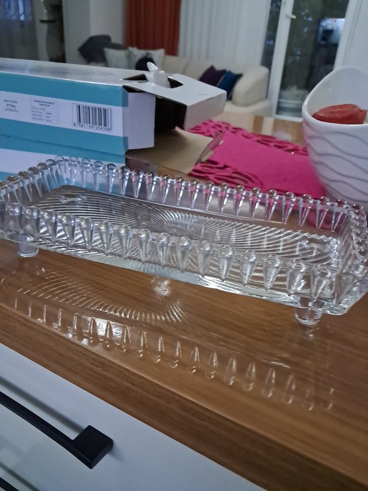 Vintage Şeffaf Dikdörtgen Cam Tabak - Görsel 3