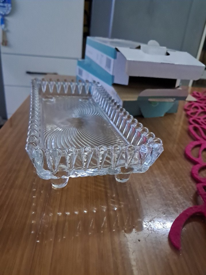 Vintage Şeffaf Dikdörtgen Cam Tabak - Görsel 2