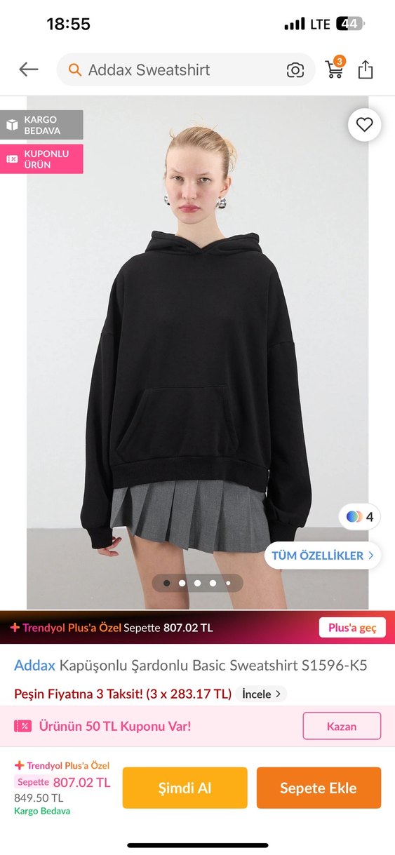 Kırmızı Kapüşonlu Addax Sweatshirt - Görsel 4