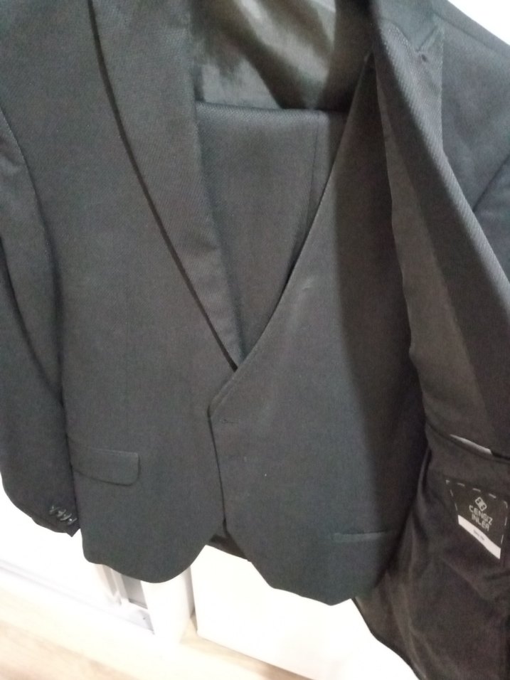 Düğmeli Siyah Erkek Ofis Takım Elbise - Görsel 2