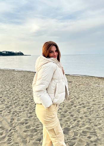 Zara Beyaz Kadın Kışlık Mont - Görsel 7