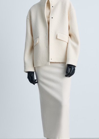 Mango yüksek yaka Yün Ceket - Görsel 4