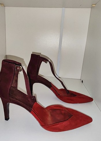 Zara çift renkli Bordo Süet Tokalı Stiletto Kadın Ayakkabı