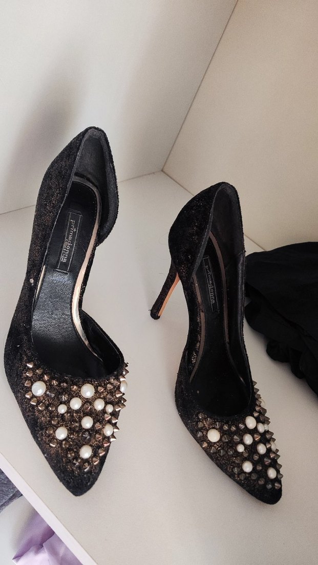 Süet Siyah Sivri Burun Topuklu Abiye Ayakkabı - Görsel 2