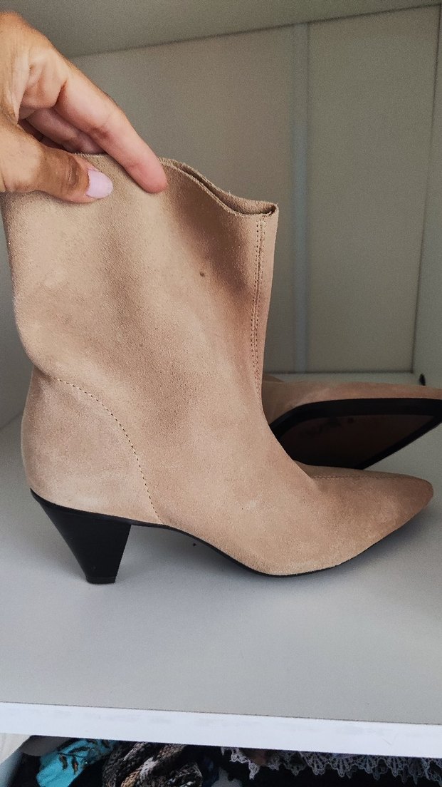 Bej Süet Stiletto Topuklu Kadın Bot - Görsel 2