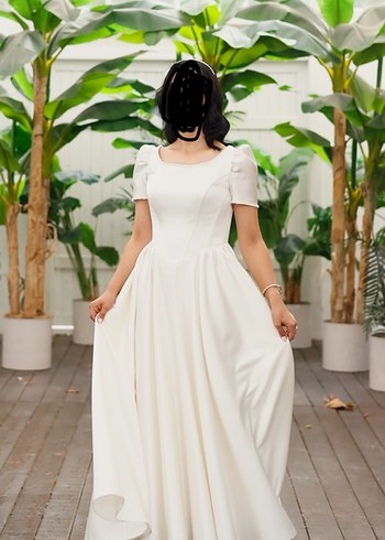 Kısa Kollu, Modern Klasik A Kesim Gelinlik - Görsel 6