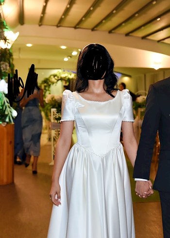 Kısa Kollu, Modern Klasik A Kesim Gelinlik - Görsel 3