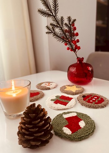 Sarı Yıldızlı Dekoratif Punch Bardak ve Mum Altlığı - Görsel 2