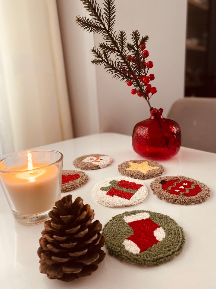 Sarı Yıldızlı Dekoratif Punch Bardak ve Mum Altlığı - Görsel 2