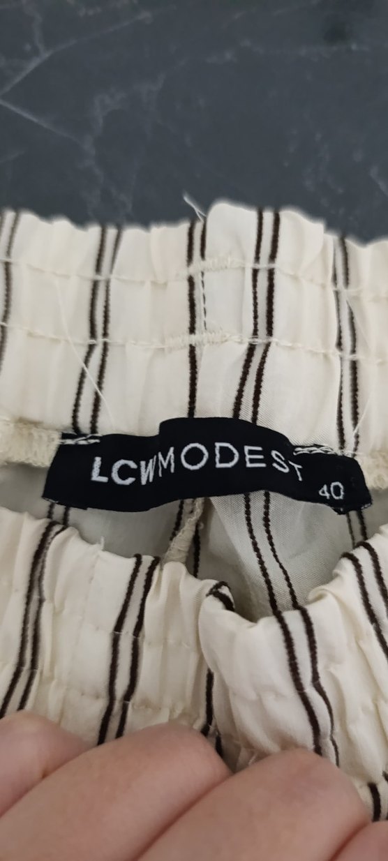 Beyaz Gri Çizgili Keten Kadın Pantolon - Görsel 2