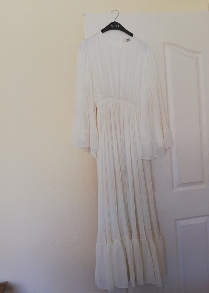 Şifon beyaz elbise - Görsel 4