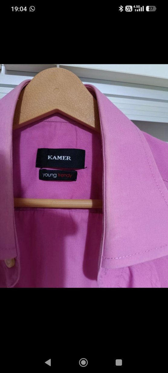 Erkek Pembe Keten Kısa Kollu Gömlek - Görsel 2