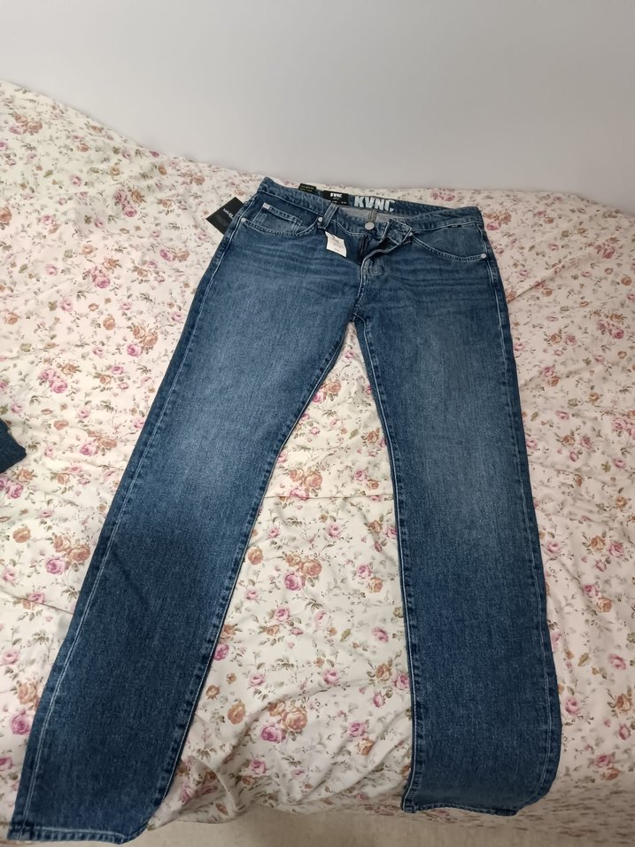 Düğmeli Loose Fit erkek Mavi Denim Pantolon - Görsel 2