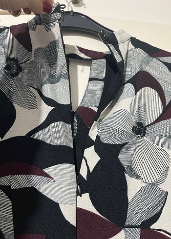 Desenli Gri Midi Elbise - Görsel 2