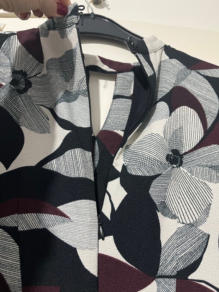 Desenli Gri Midi Elbise - Görsel 2