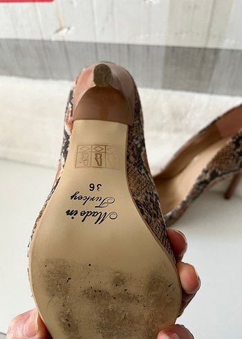 Kahverengi Yılan Desenli Stiletto Topuklu Kadın Ayakkabı - Görsel 4