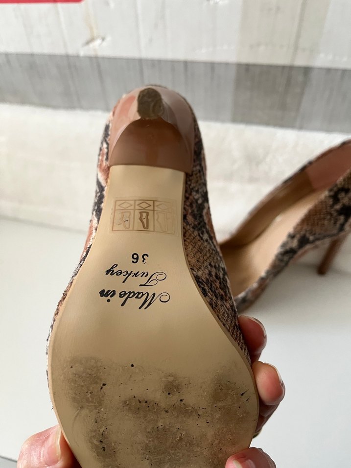 Kahverengi Yılan Desenli Stiletto Topuklu Kadın Ayakkabı - Görsel 4