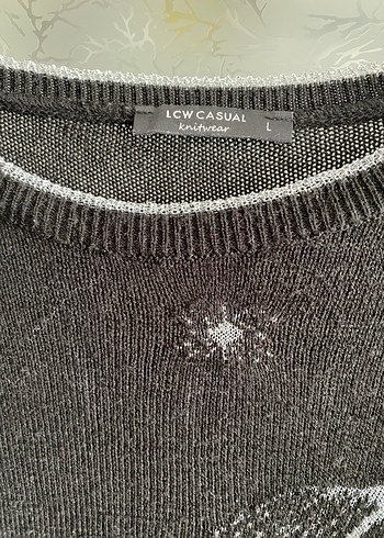 Gri Nakışlı Uzun Kollu Örgü Kadın Kazak - Görsel 4