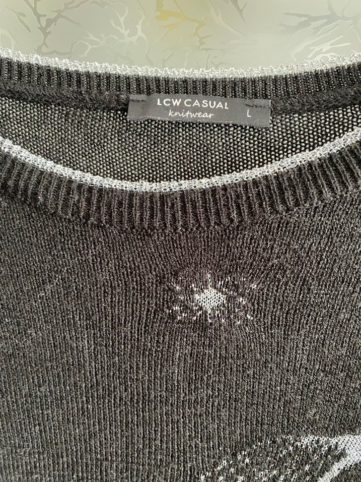 Gri Nakışlı Uzun Kollu Örgü Kadın Kazak - Görsel 4