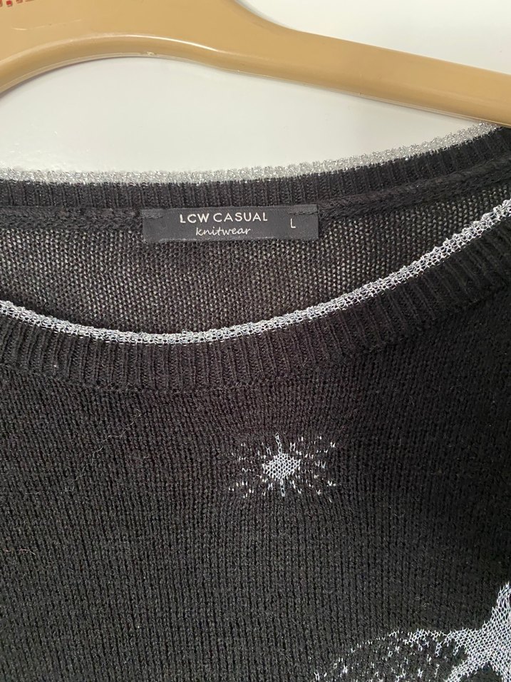 Gri Nakışlı Uzun Kollu Örgü Kadın Kazak - Görsel 3