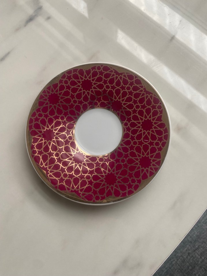 Bordo desenli porselen kahve fincanı tabağı - Görsel 2